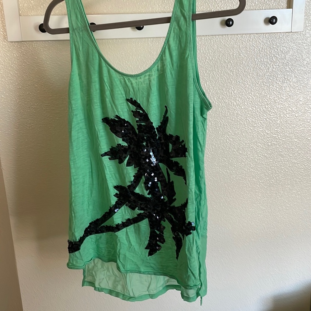 Express Long Green Sequined Palm Tree Tank (L)